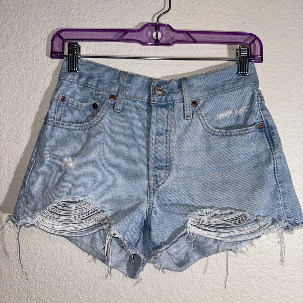 Levi's 501 Distressed Denim Jean Shorts Womens 25 Light Wash Western Daisy Dukes